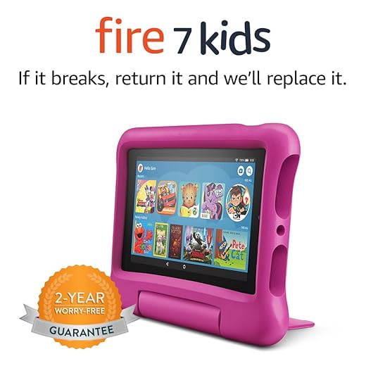 Fire 7 Kids tablet, 7" Display, ages 3-7, 16 GB, (2019 release), Pink Kid-Proof Case