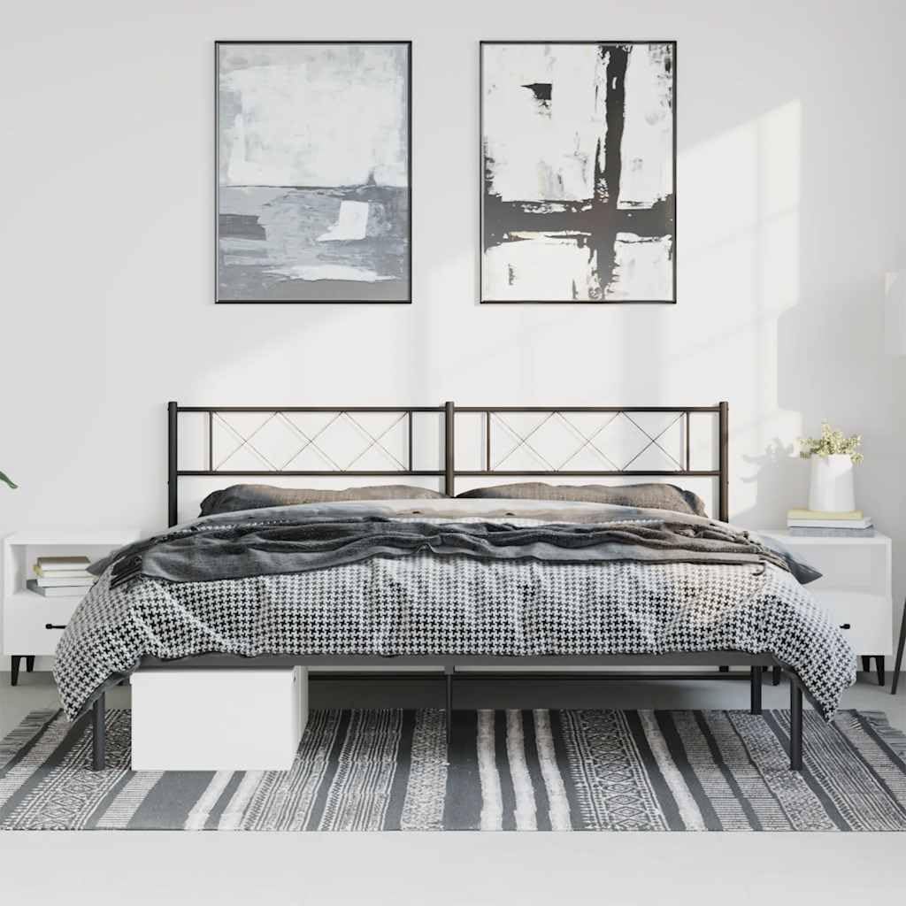 Metal Bed Frame Black Powder-Coated Steel Full Size Platform Bed Frame with Headboard and Storage, Sturdy Durable Slatted Foundation for Bedroom Furniture