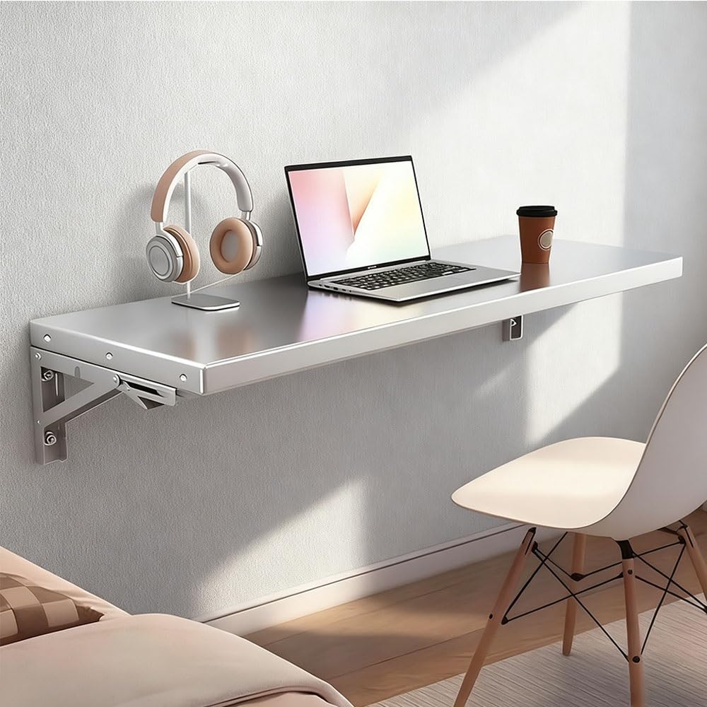 Bureau mural pliable en acier inoxydable 60x40 cm table rabattable