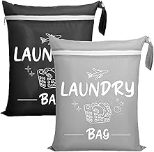 Xialvyu Pack of 2 Travel Laundry Bags, 38 x 48 cm Waterproof Laundry Bag with Zip, Foldable Dirty Laundry Bag for Travel, Camping, Fitness, Grey and black, /