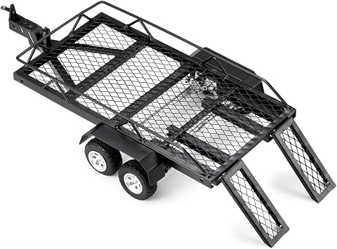 1/24th RC Car Flat Bed Vehicle Trailer with Metal Hitch Mount for AXIAL SCX24 RC Crawler Car Upgrade Parts A Style