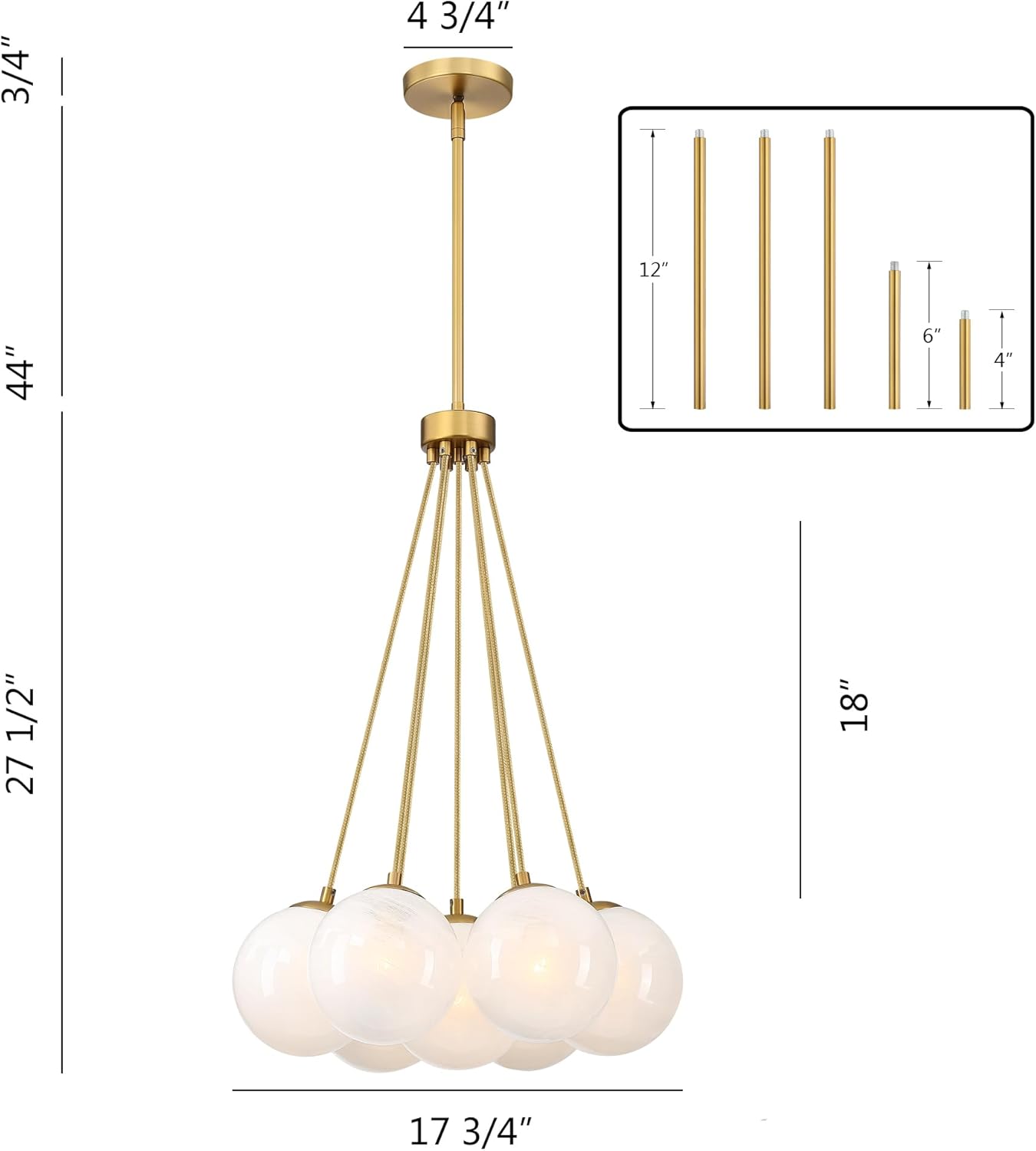 Modern Globe Chandelier Milky Glass Shade Gold Sputnik Ceiling Light Fixture, Mid Century Bubble Dining Room Pendant Light, Hanging Island Light for Kitchen Bedroom Entryway Over Table