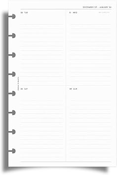 Cloth & Paper 2026 Dated Weekly Planner Inserts - Monday Start | Half Letter Size 5.5 x 8.5 Inches | 8 Discbound Punch Vertical Weekly Layout, 214 Dated Pages | Minimal Agenda Refill