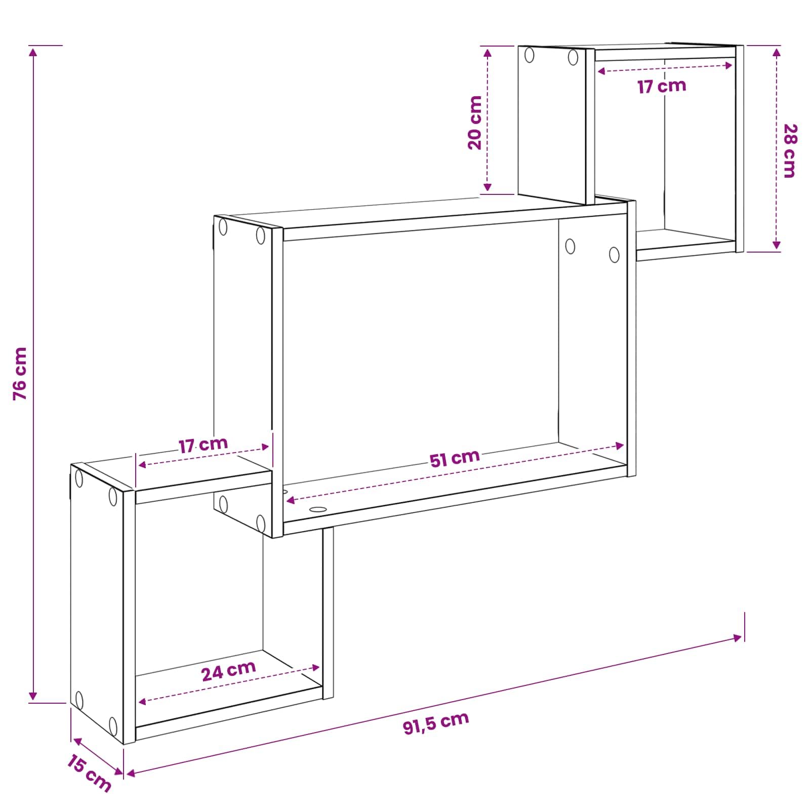 Wandregal Wandhalterung Grau aus Holzwerkstoff 91,5 x 15 x 76 cm rechteckiges Wandboard platzsparend für Wohnzimmer Schlafzimmer Büro mit viel Stauraum und einfacher Montage