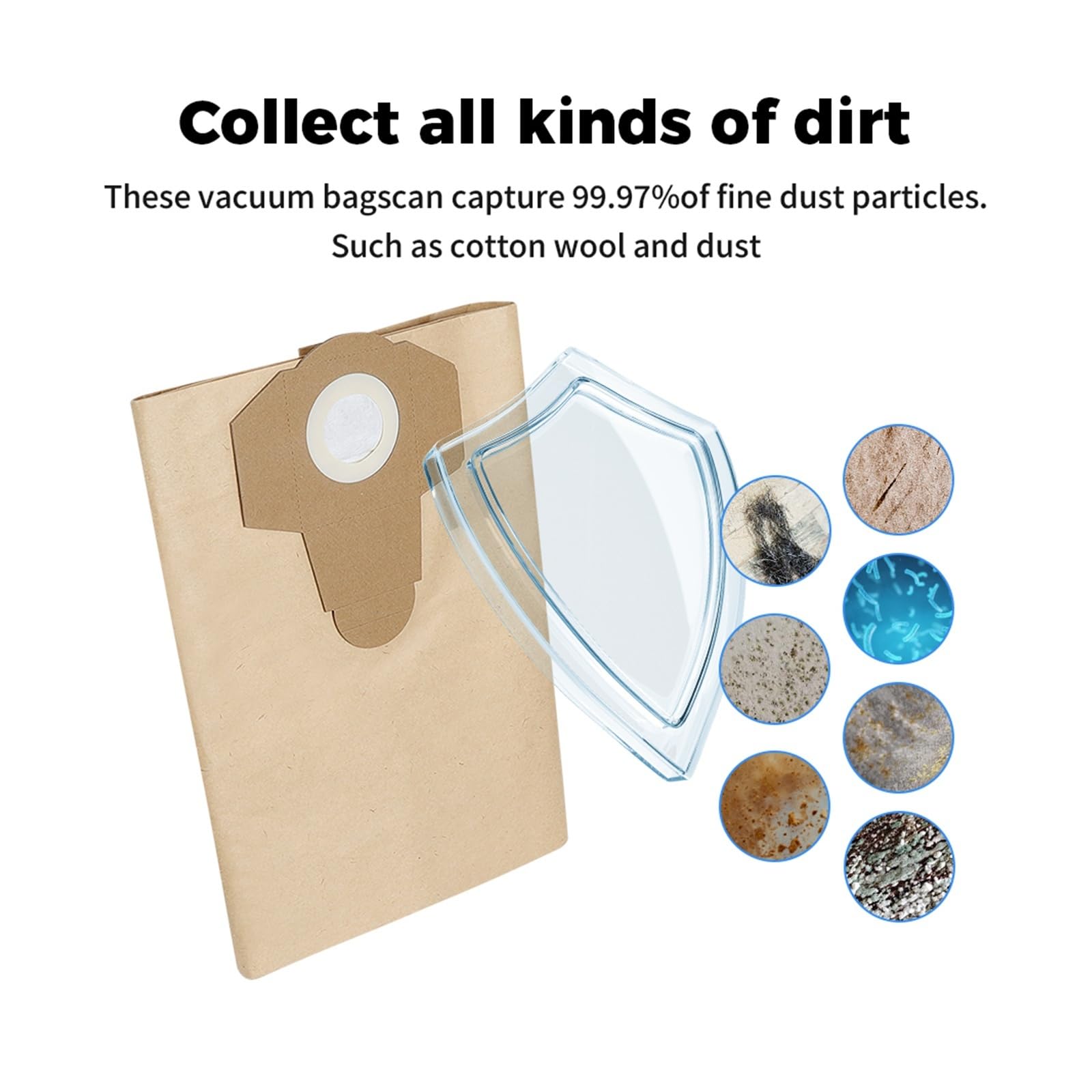 Bolsas De Papel For Aspiradoras En Seco Y Húmedo De 20 Y 30 Litros, Compatibles Con Einhell BT-VC1250S/BT-VC1250/TC-VC 18/20 Li S-Solo (5/10 Unidades)(30L-10PCS)