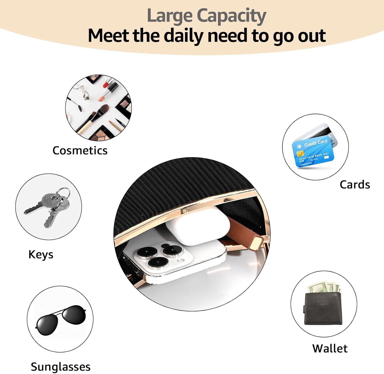 Evening Bag for Women Sparkly Handbag with Chain, Women's Shoulder Bag Pleated Clutch Purse for Wedding, Prom, Party - Image 5