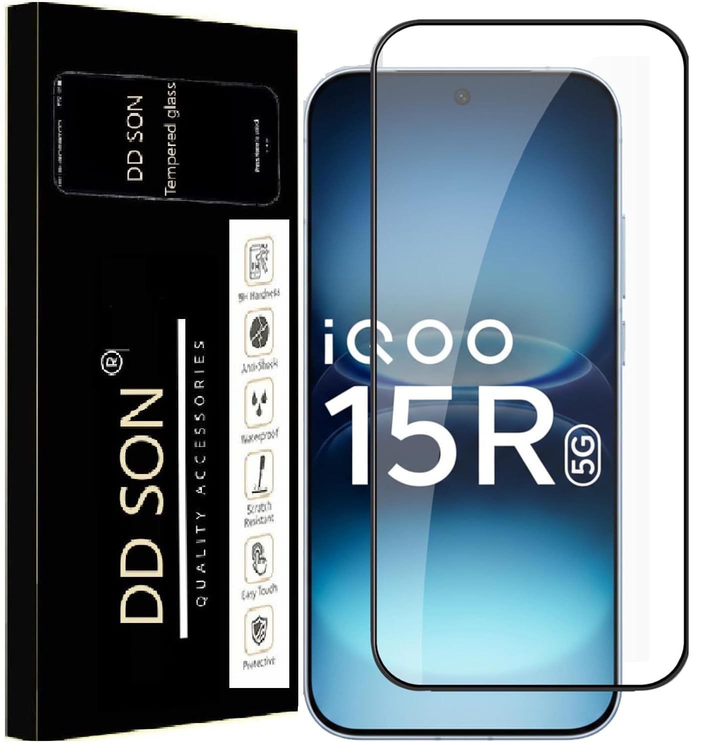 DD SON Premium Tempered Glass Screen Protector Guard Compatible For IQOO 15R 5G (Ultrasonic Fingerprint Working) (6.59 Inch, Pack of 1) | Edge to Edge Coverage With Easy to installation kit-image-5
