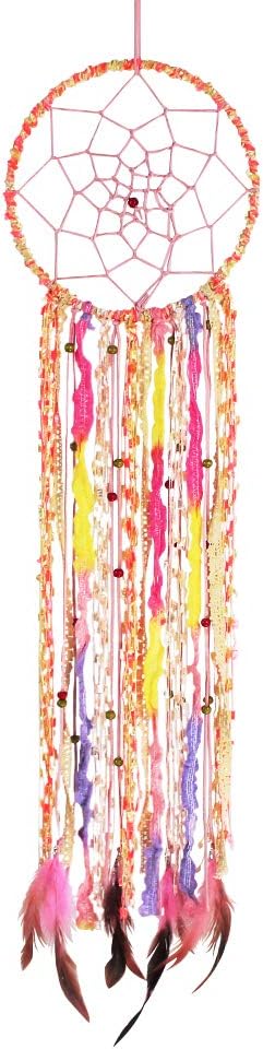 SIKEMAY Boho Dream Catcher - Handmade Exquisite Feather Lace Tassel Pink & Purple Dream Catchers for Wall Hanging Home Wedding Decoration Craft Gift