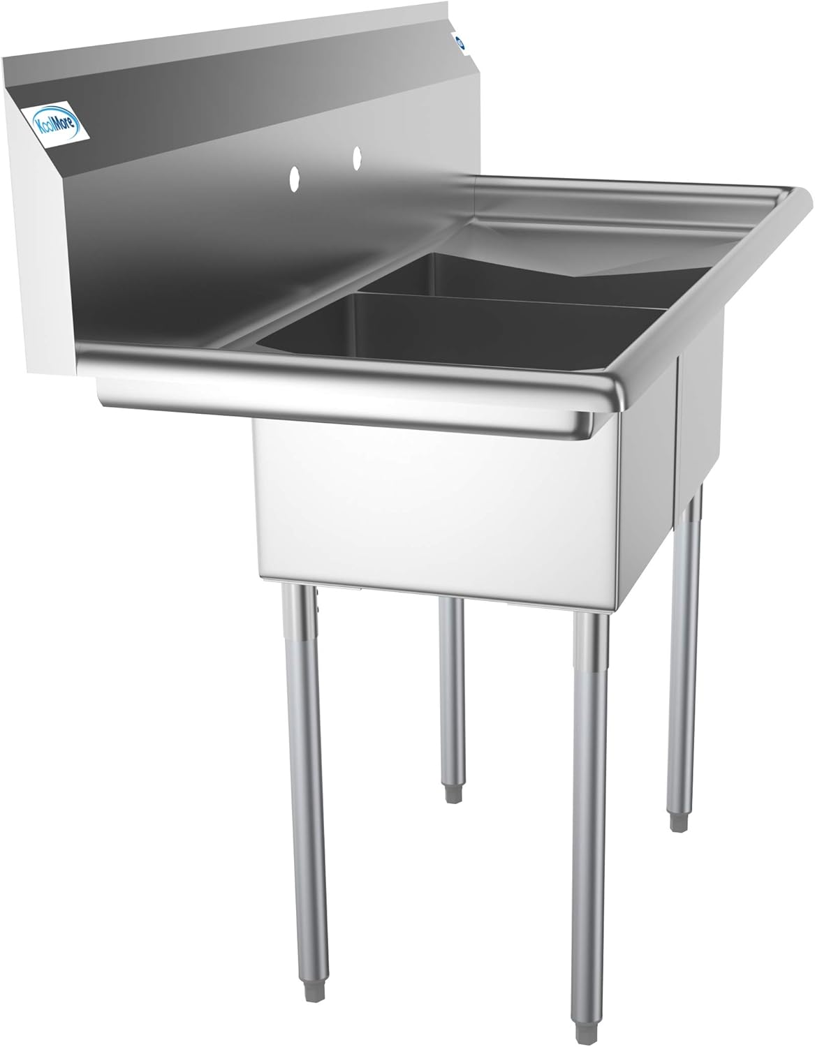 KoolMore - SB121610-12B3 2 Compartment Stainless Steel NSF Commercial Kitchen Prep & Utility Sink with 2 Drainboards - Bowl Size 12" x 16" x 10"