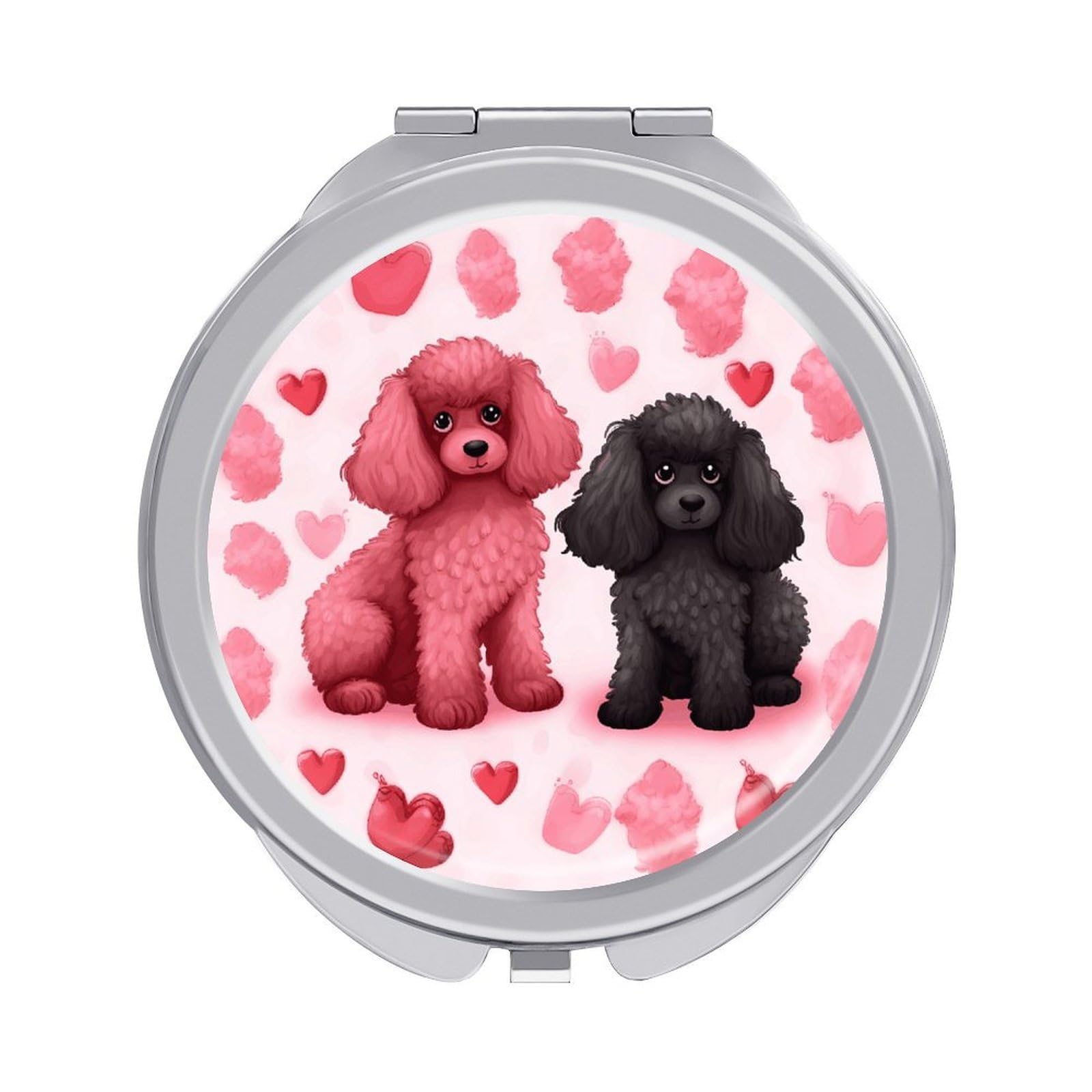 VstaDank Pink Poodles Dogs Compact Mirror Portable Lightweight Slim Pocket Mirrors Folding 2-Sided1X/2X Magnifying Makeup Mirrors Round Metal Handheld Mirror for Handbag Purse