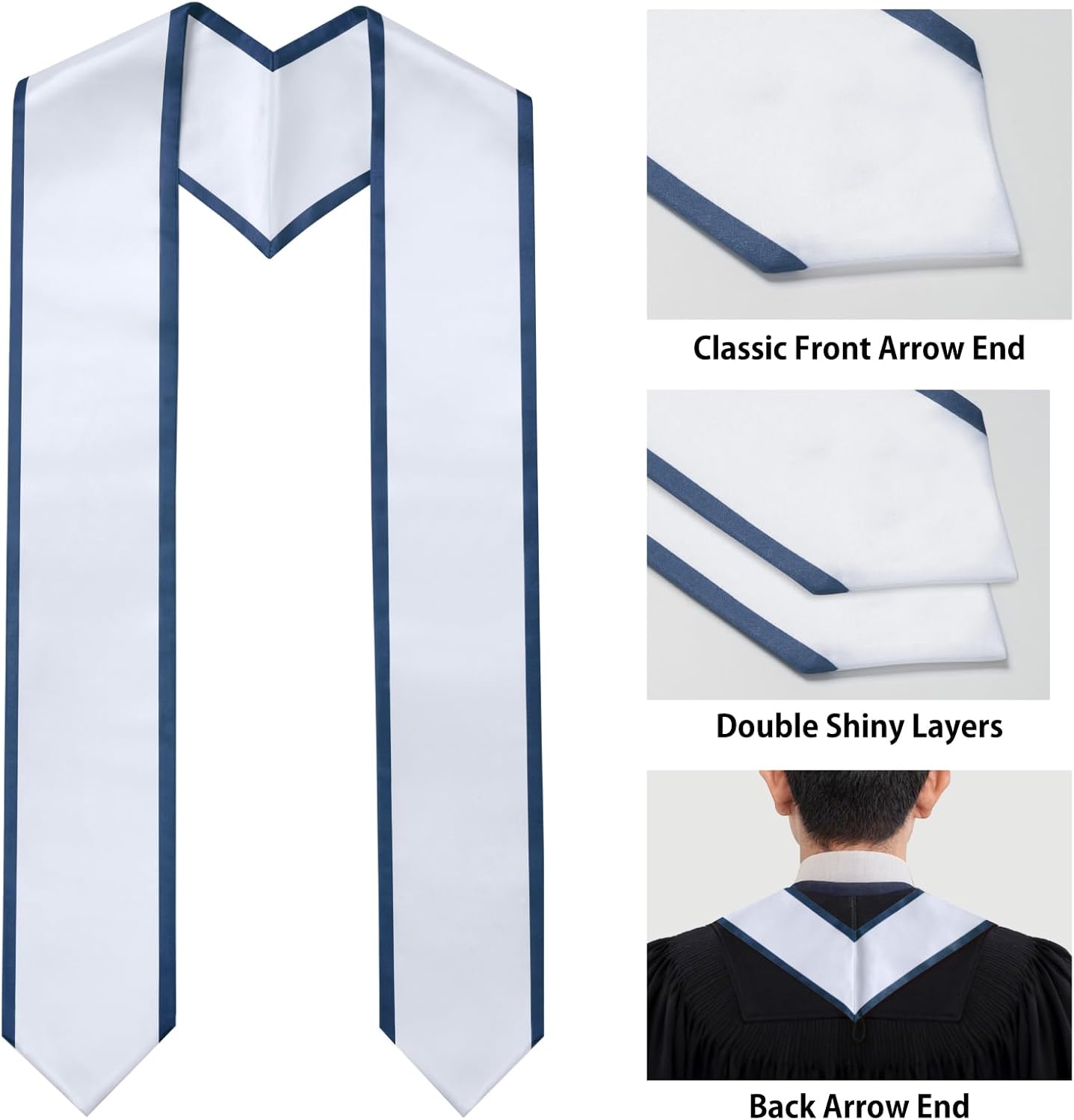 Plain Graduation Stole for Unisex Adult Classic End With Trim Graduation Sash Honor Stoles, 72" Long, 9 Colors