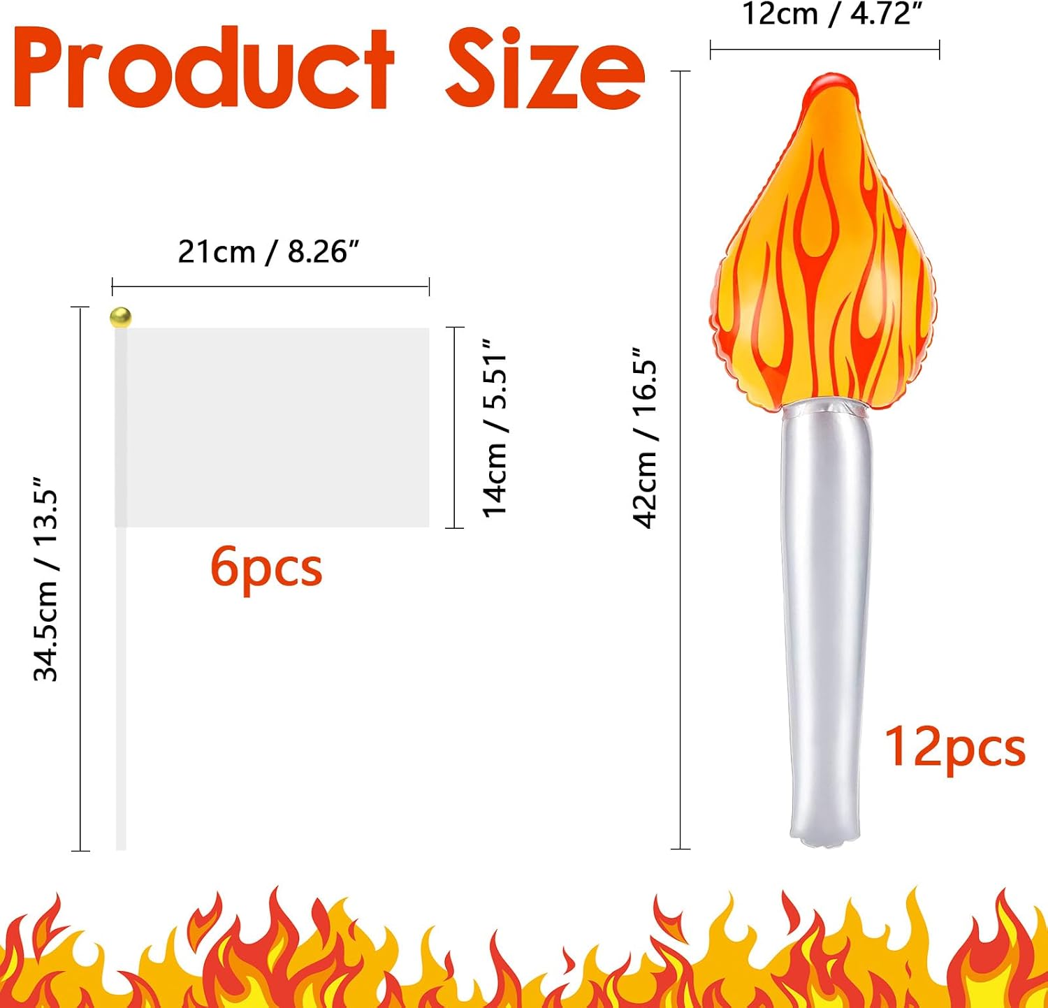 12 Pack Inflatable Torch Fun Torch Inflates,Plastic Fake Torch and Hand-Waving Flags for Games Competition Decorations Sports Competitions Stage Performance Props