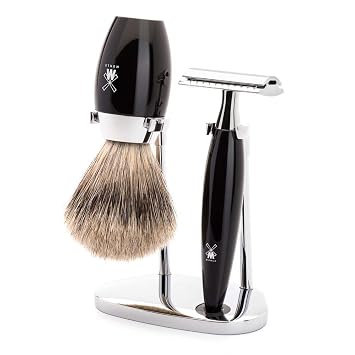 MUHLE KOSMO Black 3-piece Fine Badger Safety Razor Shaving Set