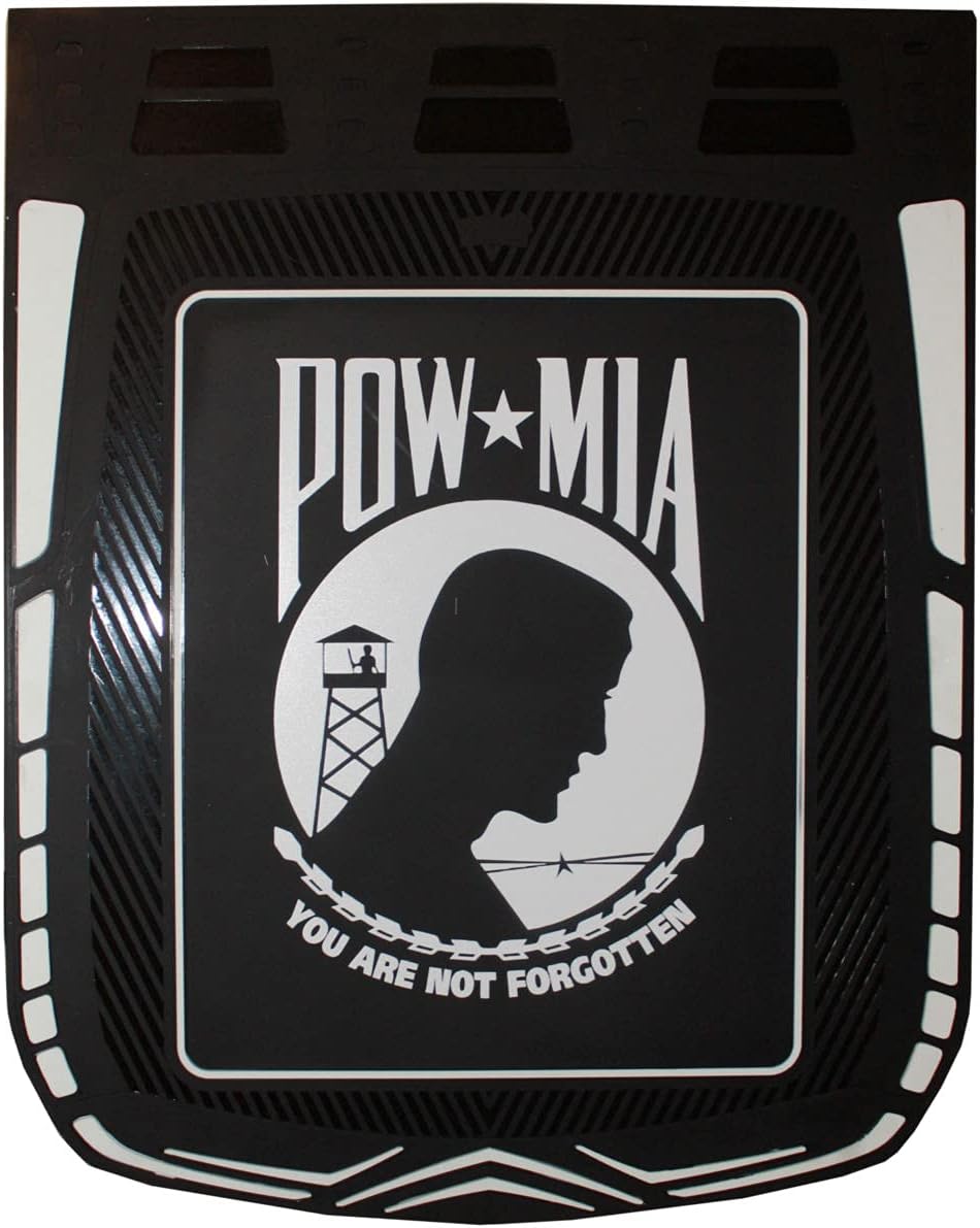 Black 24" x 30" "pow mia" fiberglass reinforced rubber semi truck mud flaps- Set of 2