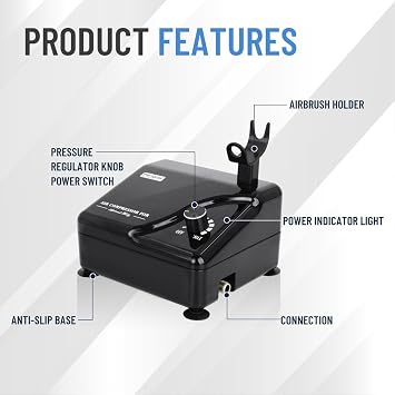 Fengda Professional Airbrush Kit FD-207K with Portable Mini Compressor, 0.2mm Nozzle, Adjustable Pressure, Oil-Free, Low Noise for Tattoo, Model, Cake Decorating & Other General Airbrush Applications