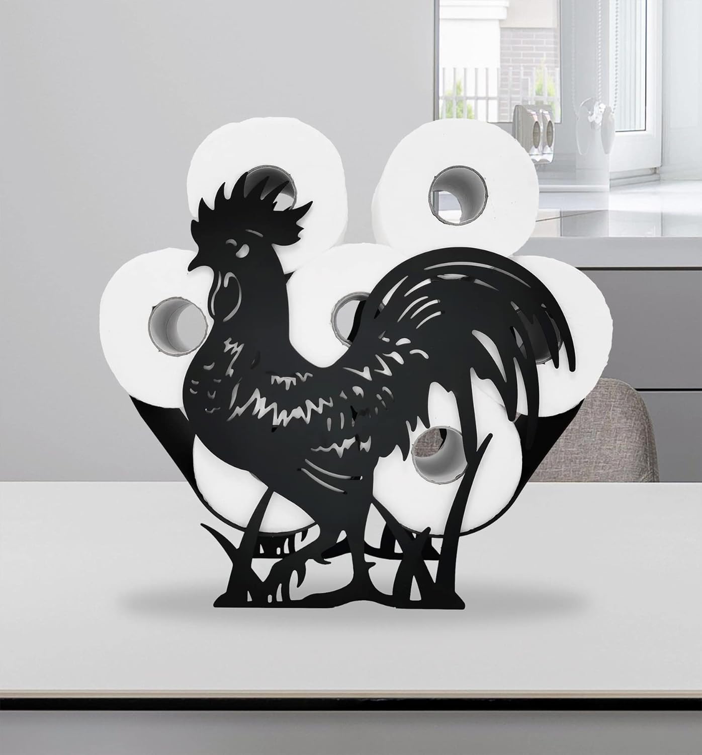 Metal Rooster Paper Holders,Funny Black Animals Paper Storage Holders Stand for Indoor Bathrooms Kitchen,Novelty FreeStanding Toilet Rolls Storage Fit 8 Rolls,Practical and Convenient