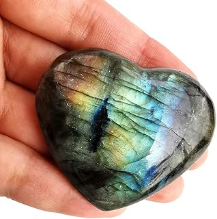Lovionus89 Natürlicher Labradorit Herz Liebe Hand Geschnitzt Palme Steine Chakra Energie Kristall Heilstein Deko, 45-50mm