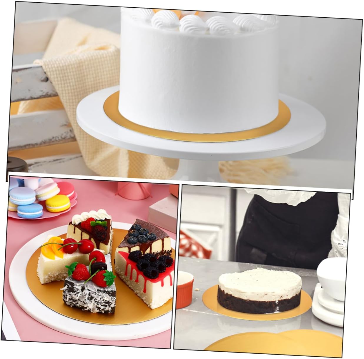Ciieeo 20Pcs Round Cake Boards Golden Disposable Cake Circles and Oil Resistant Corrugated Cardboard Dessert Display Platter for Cake Decorating and Events