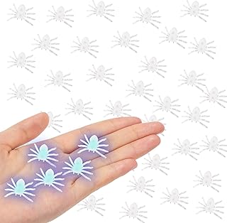 100Pcs Plastic Fake Realistic Spider, Glowing Tiny Surprise Joke for Halloween Terror Prank Props Home Party Decorations Simulated Supplies