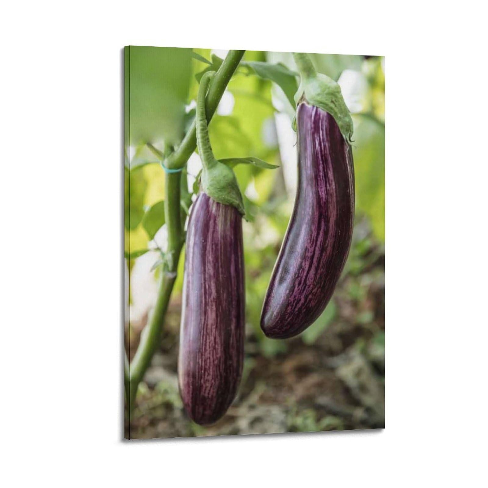 DLJGDS Gestreifte Auberginen zum Aufhängen an Pflanze, Gemüse, dekorative Malerei, Leinwand, Wandposter und moderne Familienschlafzimmer-Dekoration, 60 x 90 cm