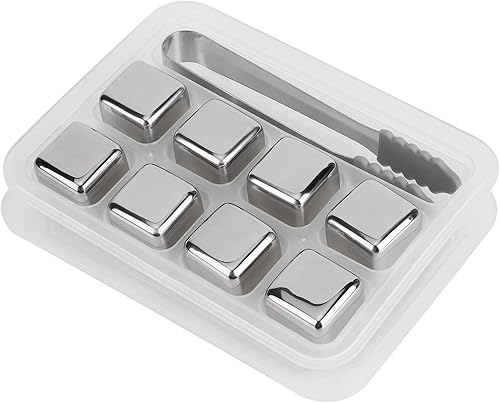Juego de regalo de piedras de whisky para hombres y mujeres, 8 cubos de hielo de whisky de acero inoxidable con pinzas de hielo, rocas refrescantes