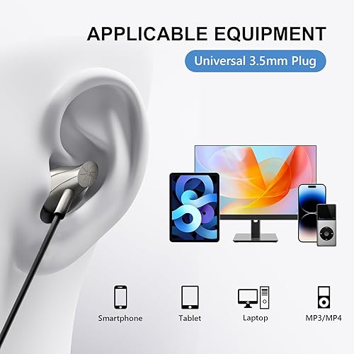 Miniatura 6 de Auriculares con cable con micrófono, auriculares intrauditivos de alta fidelidad, auriculares con aislamiento de ruido, conector de 0.138 in para