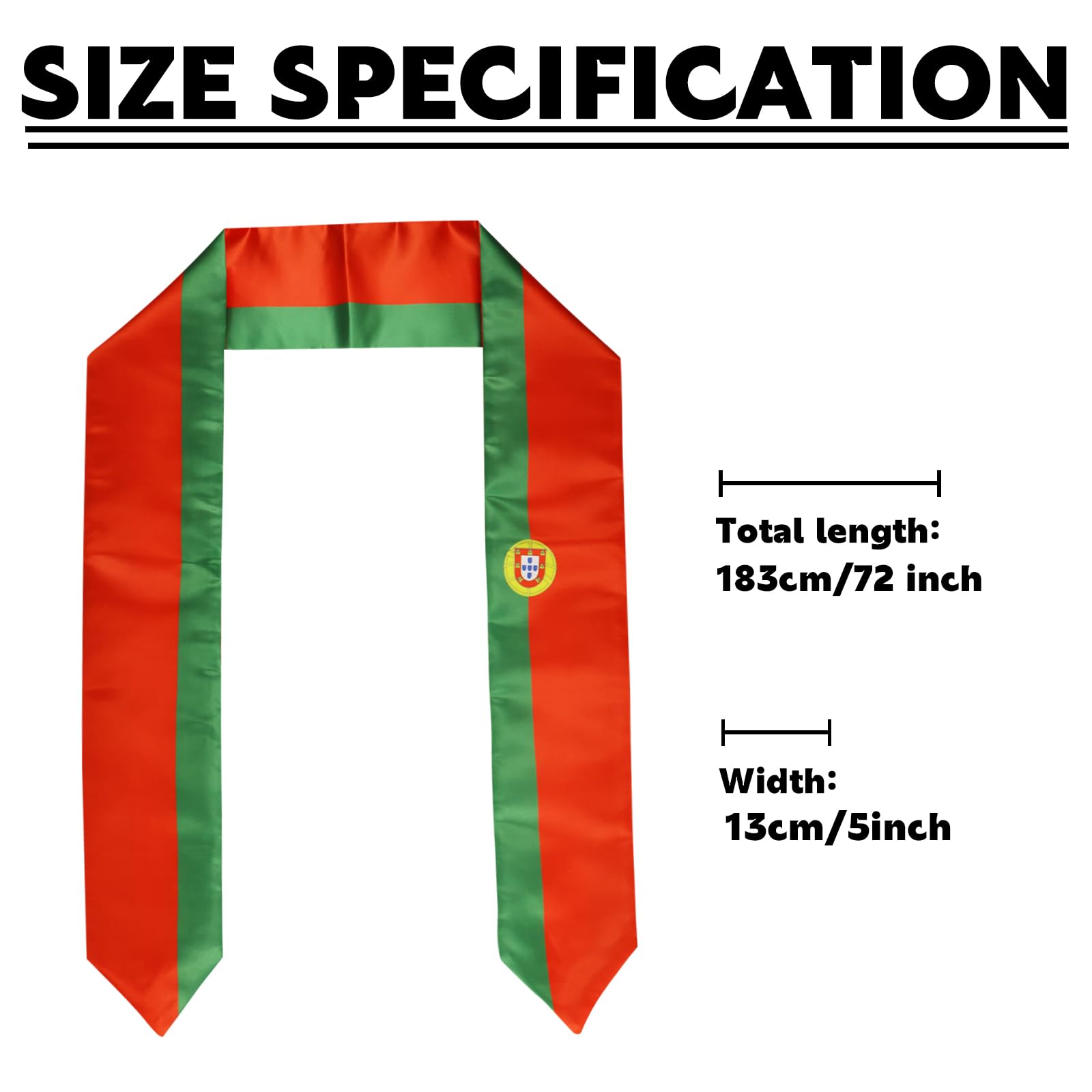 Pasksamtu Portugal Flag Graduation Stole Sash for Study Aboard International Students Abroad Adult Unisex- Cool Graduation Shawl Sash Stole Wraps Scraf