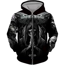 Men's Angel Skull 3D Printed Hoodies Fashion Hooded Sweatshirt Full Zip Hoodie Casual Jacket