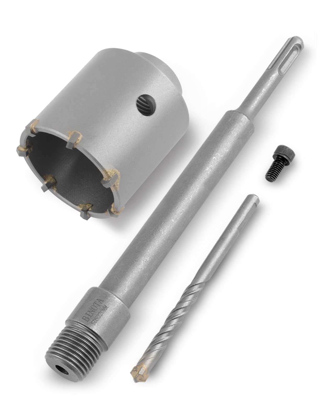 BinotaConcrete Hole Saw 60 mm, Arbor SDS Plus 220mm, for Masonry Cement Wall Brick Sands Stone Sable-Rock Self-Leveling