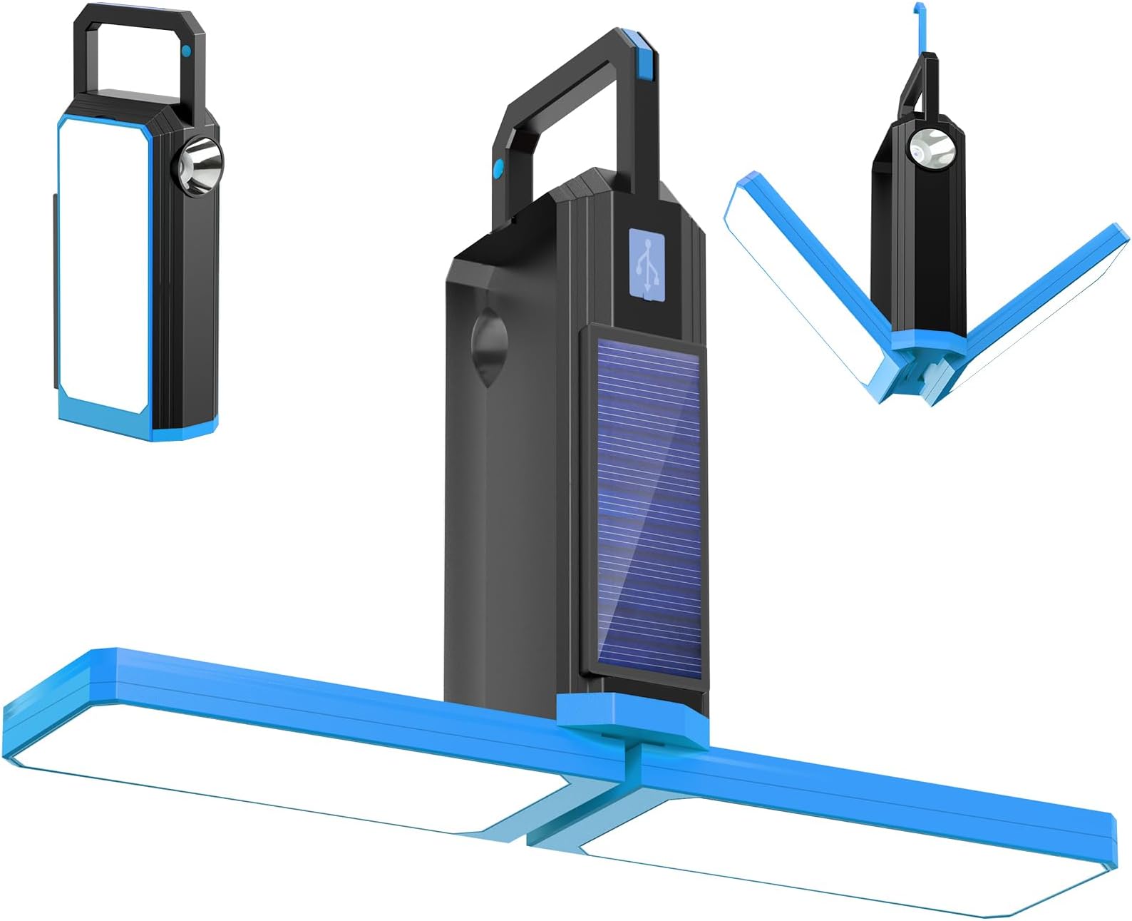 Camping Solar Lantern, Folding LED Camping Lantern with 2000mAh, Portable Tent Lamp for Camping, Hiking, Fishing, Emergency (Blue)