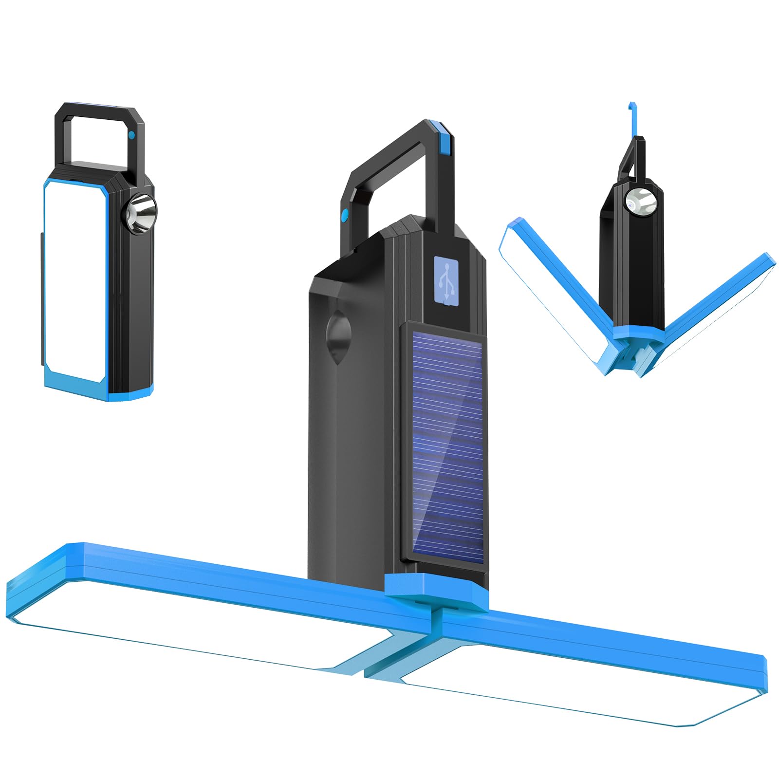 Camping Solar Lantern, Folding LED Camping Lantern with 2000mAh, Portable Tent Lamp for Camping, Hiking, Fishing, Emergency (Blue)