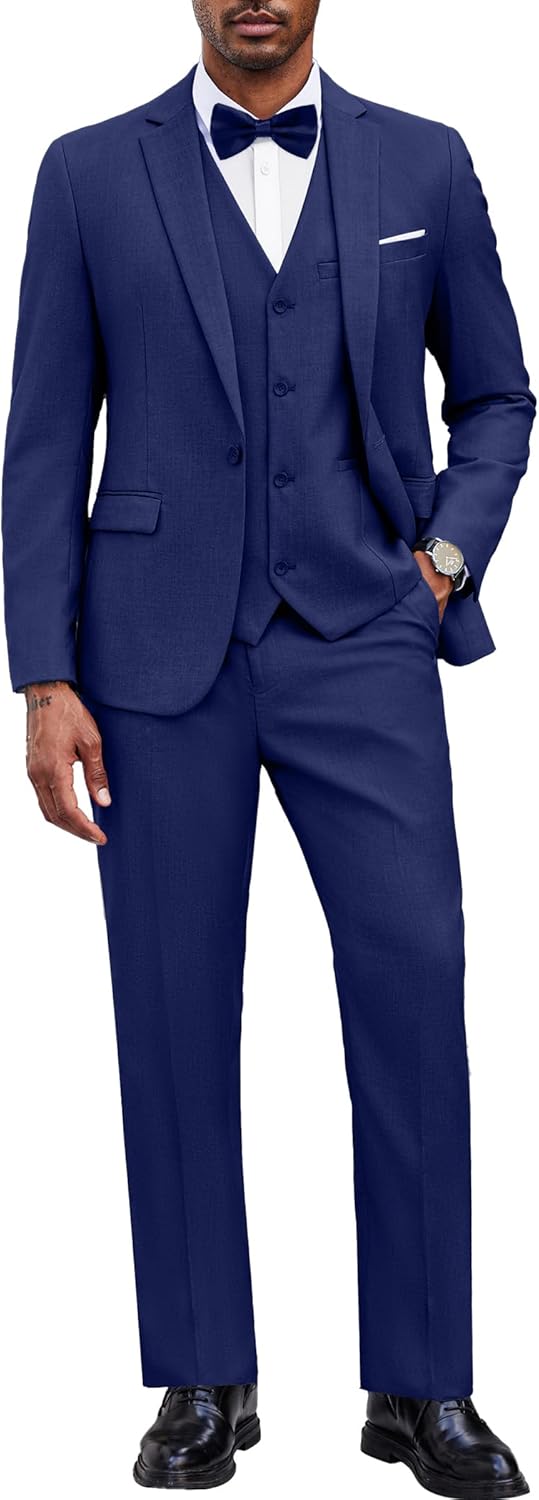 COOFANDY Men's 3 Pieces Suit Classic One Button Single Breasted Slim Fit Blazer Jacket Vest Pants Set Wedding Busines