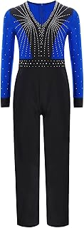 Mono De Baile Latino Color Block Para Niños Maillot De Patinaje Artístico Mono Cuello En V Manga Larga Maillot De Cuerpo Completo