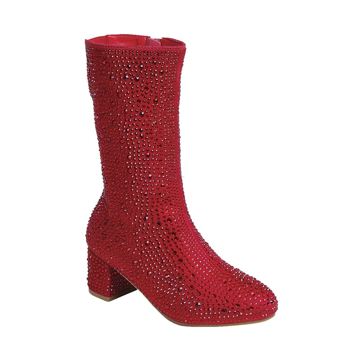 ABSOLEX Girl's Rhinestone Round Toe Knee High Chunky Low Heel Boot