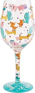 Enesco Lolita Woof it Up Dogs and Hearts Hand-Painted Artisan Wine Glass, 15 Ounce, Multicolor