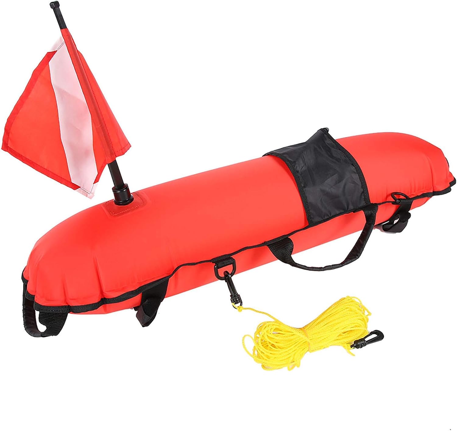 Inflation Torpedo Buoy, Scuba Diving Inflation Torpedo Buoy Signal Float Ball & Flag with 82ft Rope, spearfishing float Inflatable Surface Marker Buoy (SMB) for Spearfishing, Freediving, Snorkeling