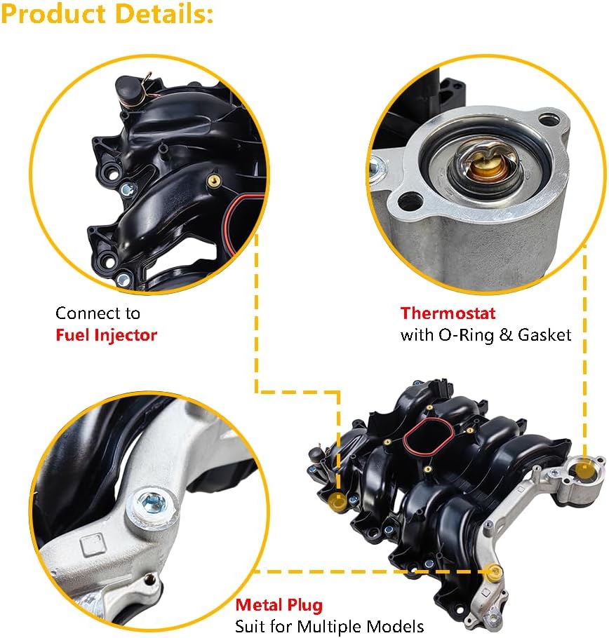 Upper Intake Manifold w/Gasket Thermostat Kit | Fit for Ford Crown Victoria Explorer Mustang, Mercury Grand Marquis Mountaineer Lincoln Town Car V8 4.6L | OE# 1L2Z9424FA 3W7Z9424AA 6W7Z9424AA 615-175