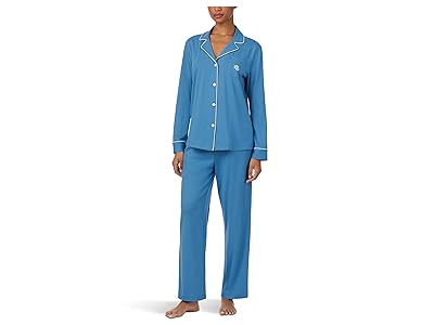 Lauren Ralph Lauren Knit Long Sleeve Notch Collar Long PJ Set Women