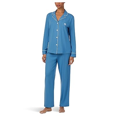 Lauren Ralph Lauren Knit Long Sleeve Notch Collar Long PJ Set Women
