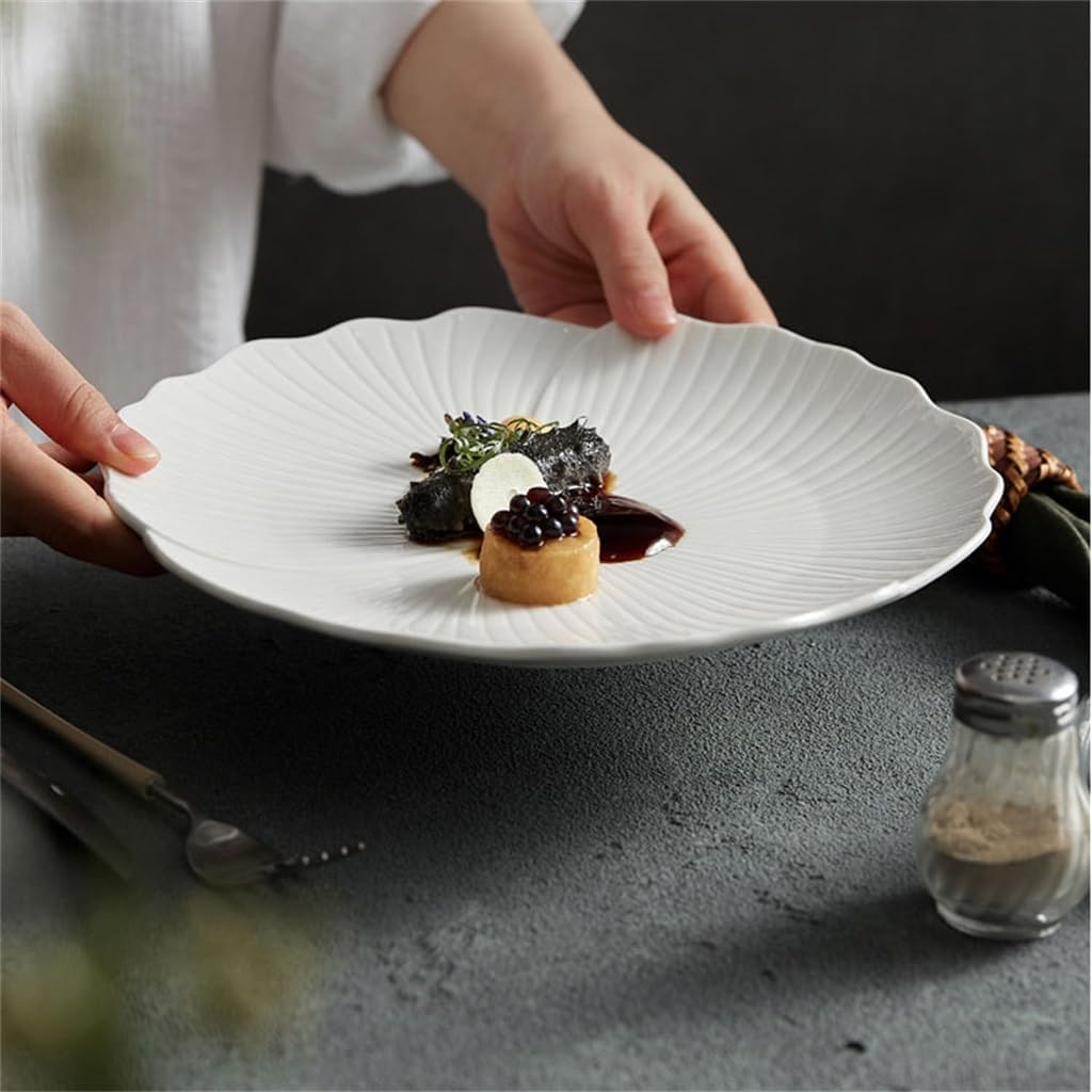 アシュルティジョ ウエスタンステーキディナープレート家庭用大型フラットプレートフルーツプレートセラミックホワイトケーキプレート(25