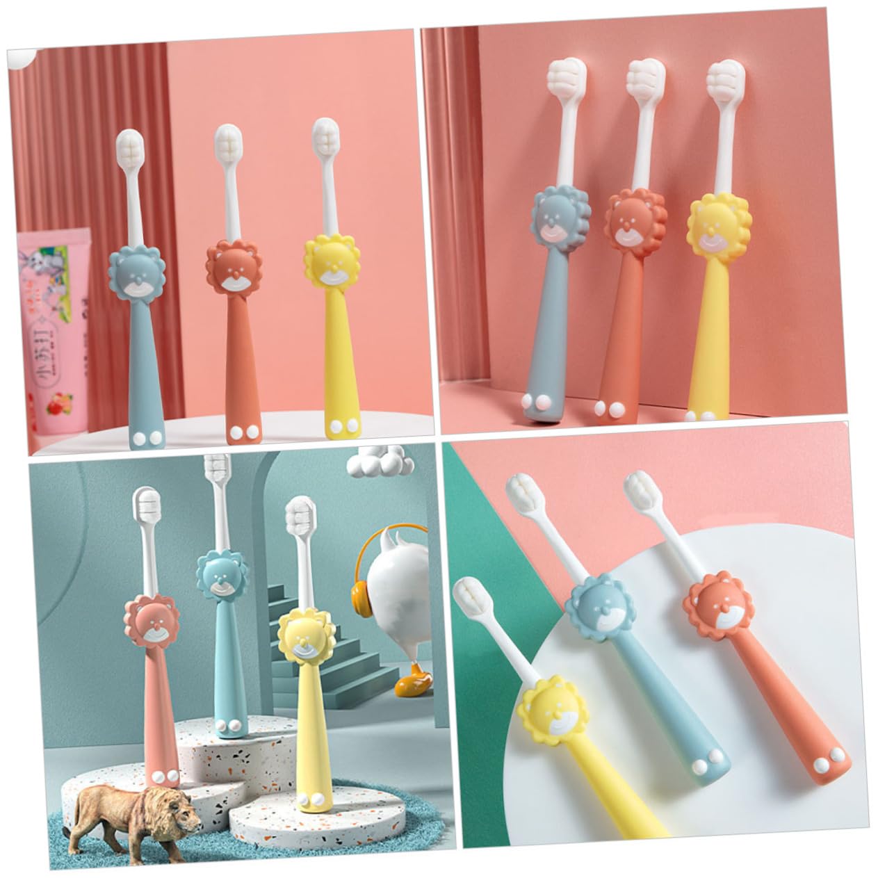 Healeved 12pezzi Spazzolini Per Ragazzo Ragazza Con Testina Morbida Design Creativo Forma Di Animali Spazzolini Da Viaggio Per Ragazzo Ragazza Da Anni e Arancione Divertente e Sicura