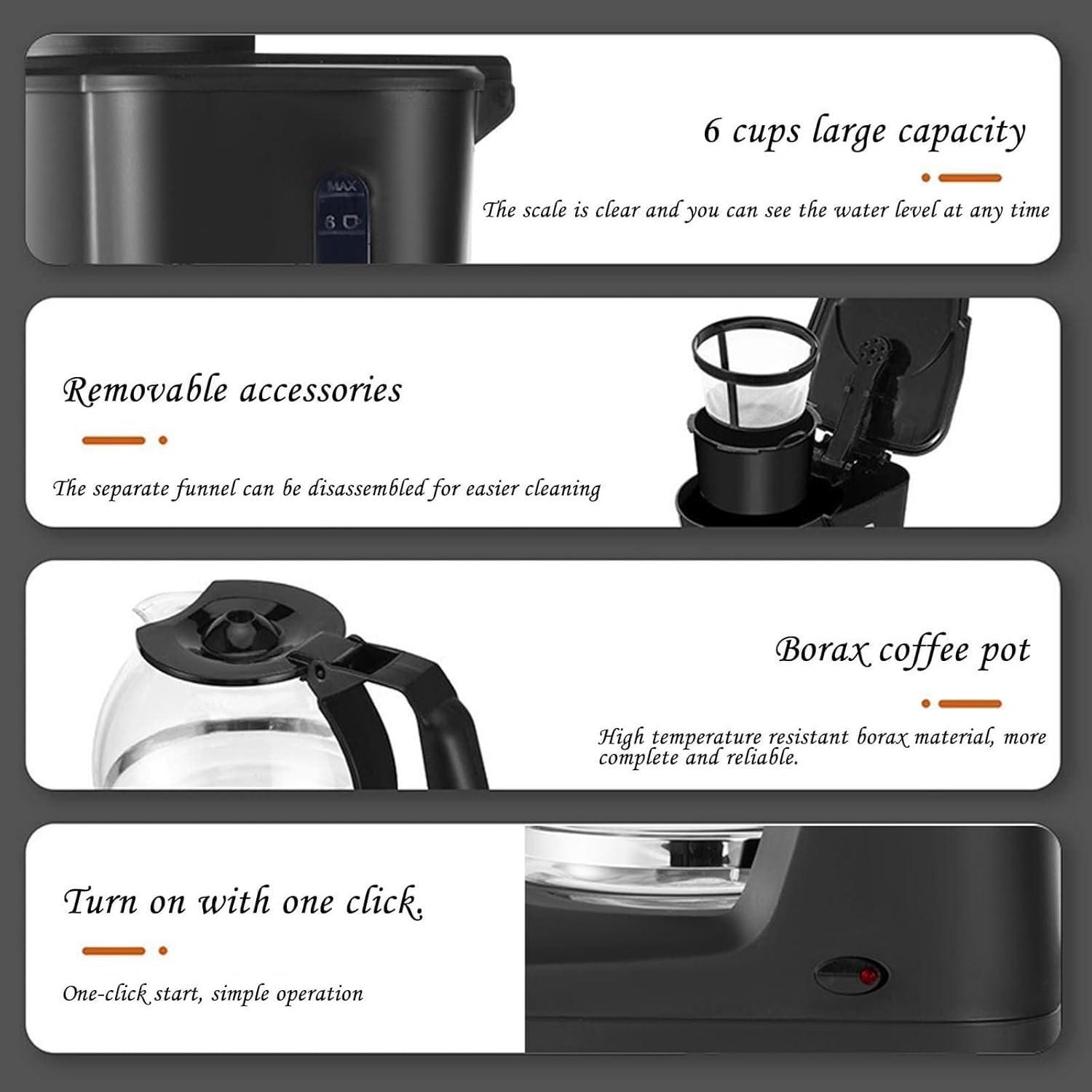 Drip Coffee Maker - Borosilicate Carafe, Auto-Off, Reusable Filter, Anti-Drip, Keep-Warm Function, Clear Water Level Window Coffee Machine, Ideal for Home or Office