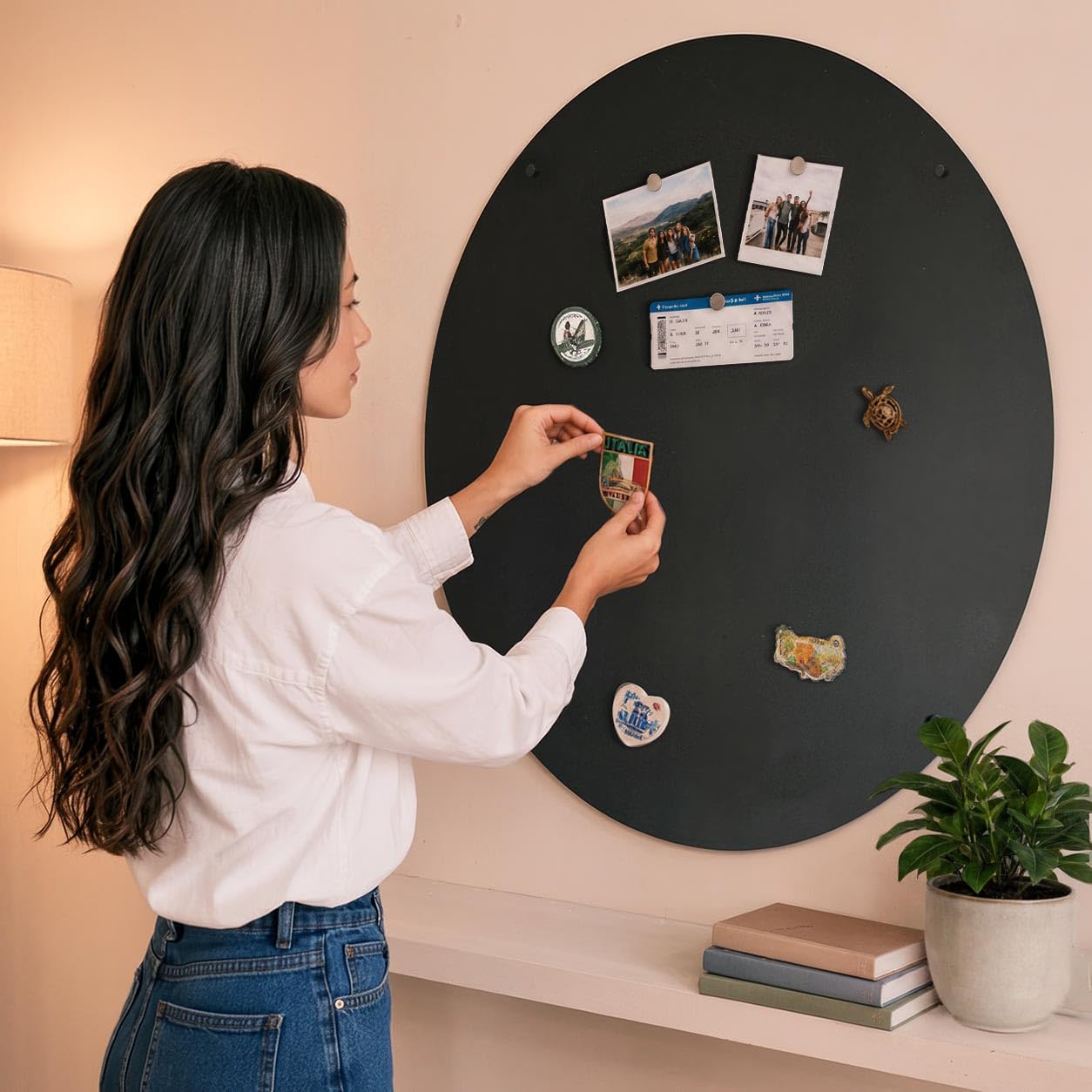 Lavagna Magnetica Rotonda ø 50 cm a Parete per Home Office in Metallo Nero