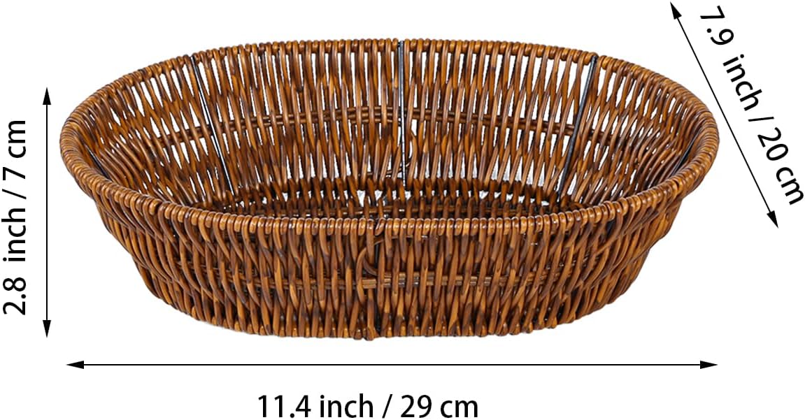3pcs Poly Wicker Bread Basket,Imitation Woven Fruit Basket Tabletop Tray,Handwoven Oval Food Vegetable Baskets for Serving Display Storage Kitchen Restaurant Market Showcase (Oval)