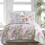 Levtex Home - Sunset Bay Quilt Set - King/Cal King Quilt (106x92in.) + Two King Pillow Shams (36x20in.) - Coastal - Blue, Orange, Grey, Red and Pink - Reversible - Cotton Fabric