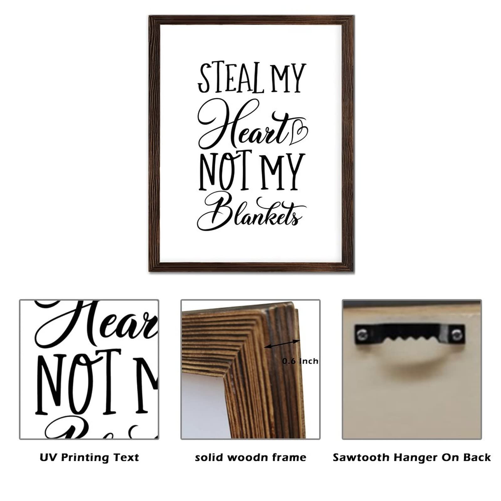 Placa de madera enmarcada con frases motivacionales, letrero de madera con texto en inglés ''Steal My Heart'', letrero de madera rústica para sala de estar, dormitorio, regalo de inauguración de la