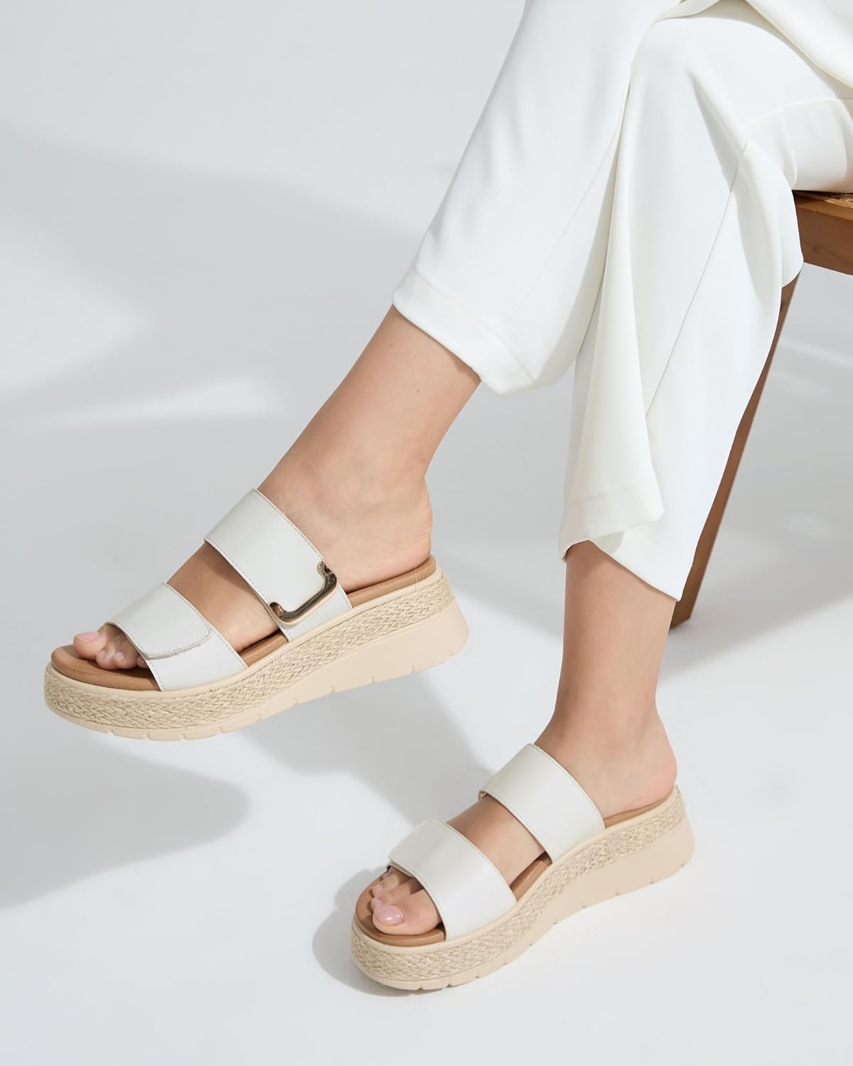 UBFEN Womens Espadrille Platform Sandals Low Wedge Slides Orthopedic Arch Support Two Adjustable Straps Dressy Casual Sandals for Beach Summer Walking