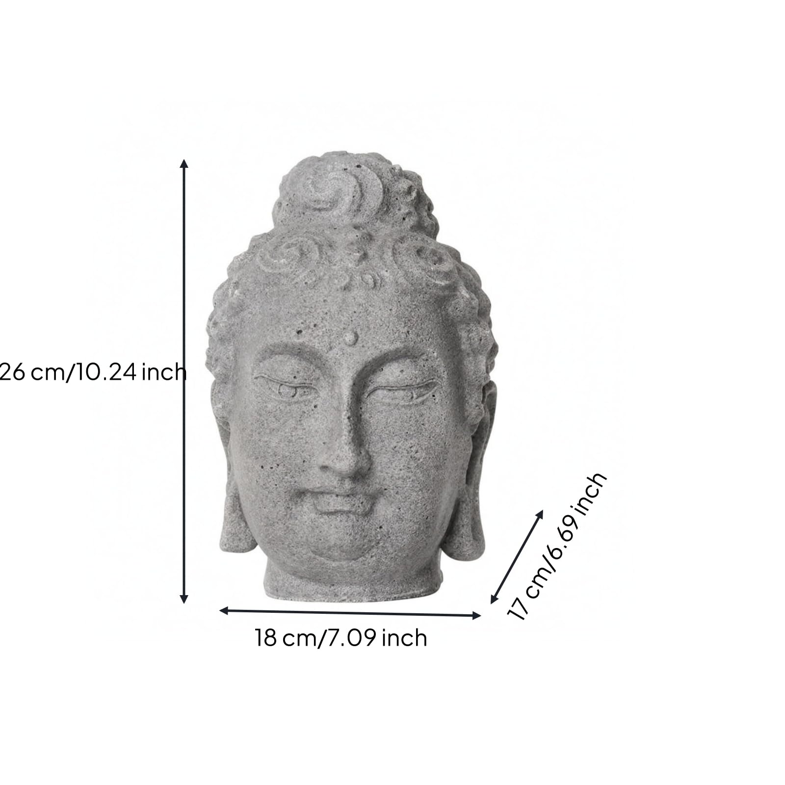 TISHITA Buda Cabeza Estatua Decorativa Escultura Ornamental Figura Tallada Ornamentación en Relieve con Textura de Piedra Base Rectangular Estilo Envejecido, Buda A