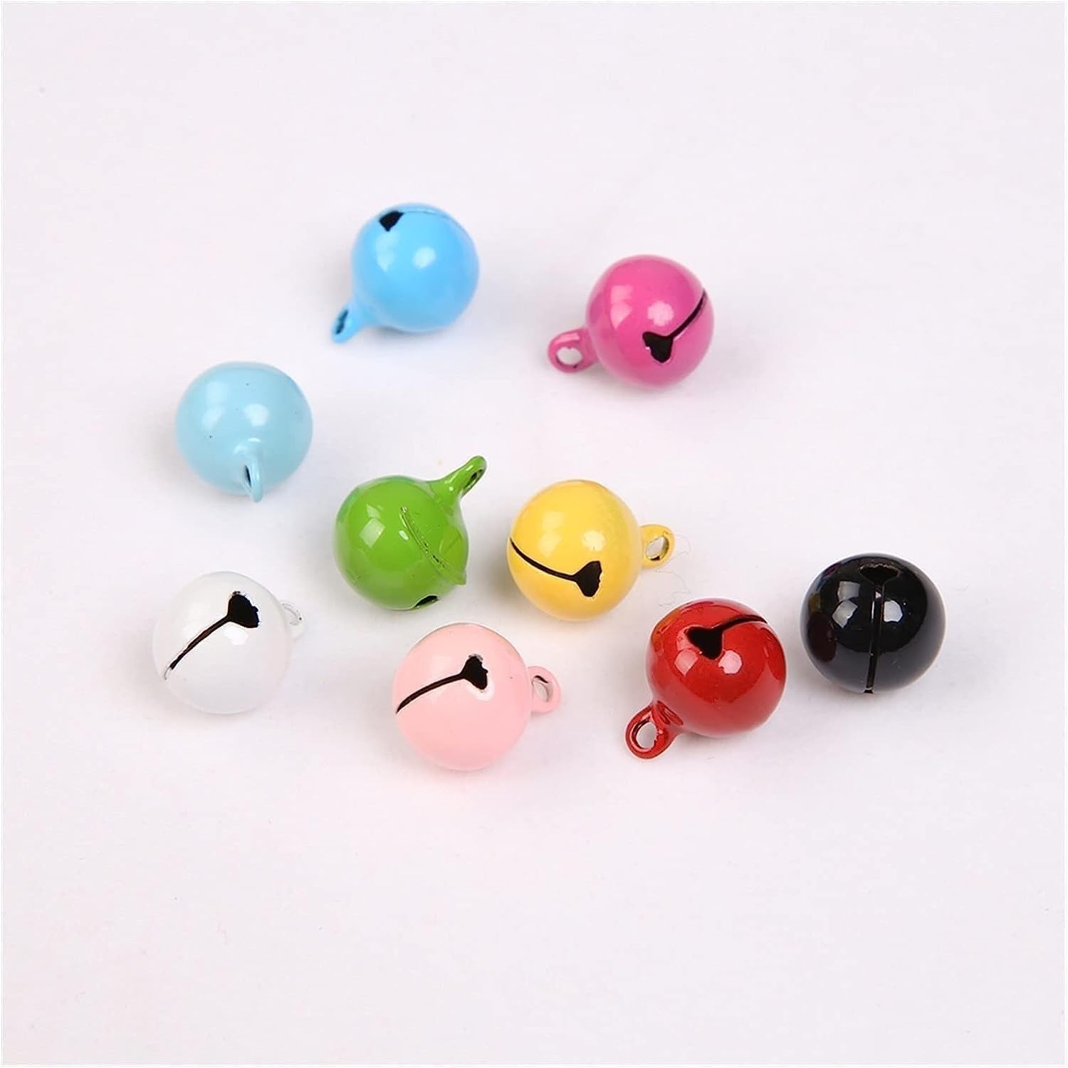 Jingle Bells,Christmas Decorations,Candy Color Bells Copper Loose Metal Beads Jingle Bells Christmas Decoration Pendants DIY Crafts (Size : 12mm, Color : Mixed Color 50pcs)