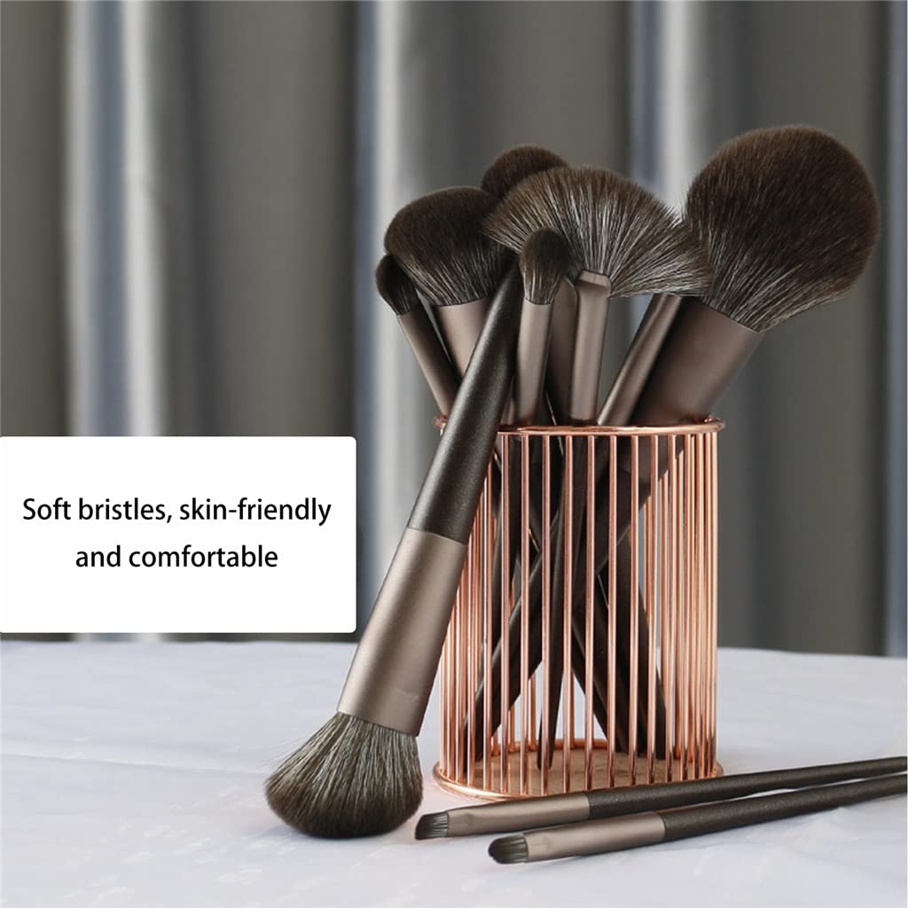Juego de 10 brochas de Maquillaje Profesionales de Pelo de Cabra Natural, brochas para Base, Polvos, Contorno, Sombras de Ojos